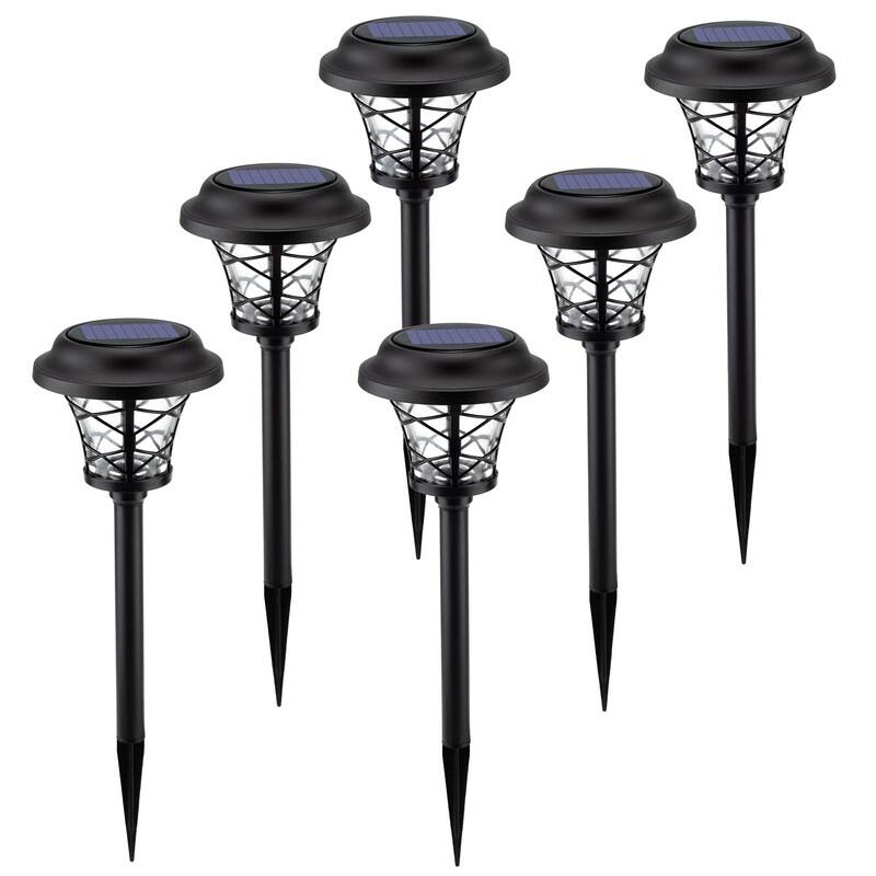 Solar Powered 6 Pack Metal & Glass Black Pathway Light - 6 Pack