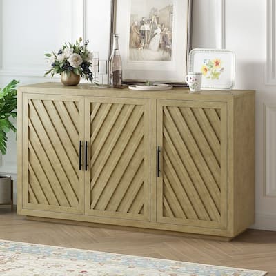 Buffet Sideboard with 3 Doors with Large Storage Space, Storage Cabinet with Adjustable Shelves and Silver Handles