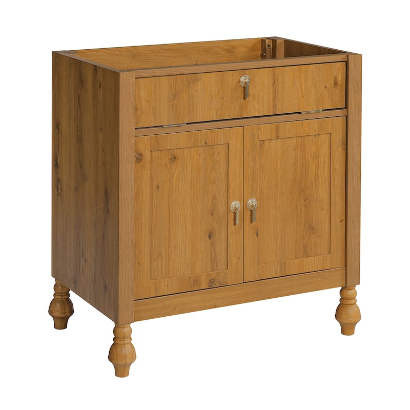 Christopher Knight Home - Jin 30-Inch Walnut Bathroom Vanity: Seashell Resin Sink & Flip-Up Storage