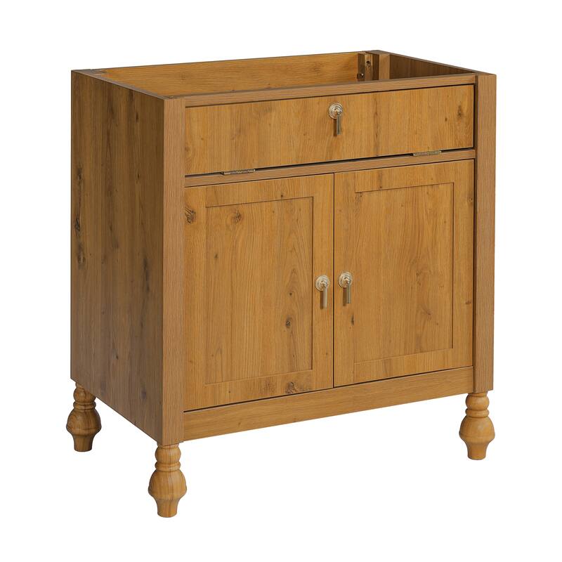 Roomfitters 30" Walnut Bathroom Vanity with Seashell Resin Sink, Flip-Up Storage Organizer and Soft-Close Doors, Brown