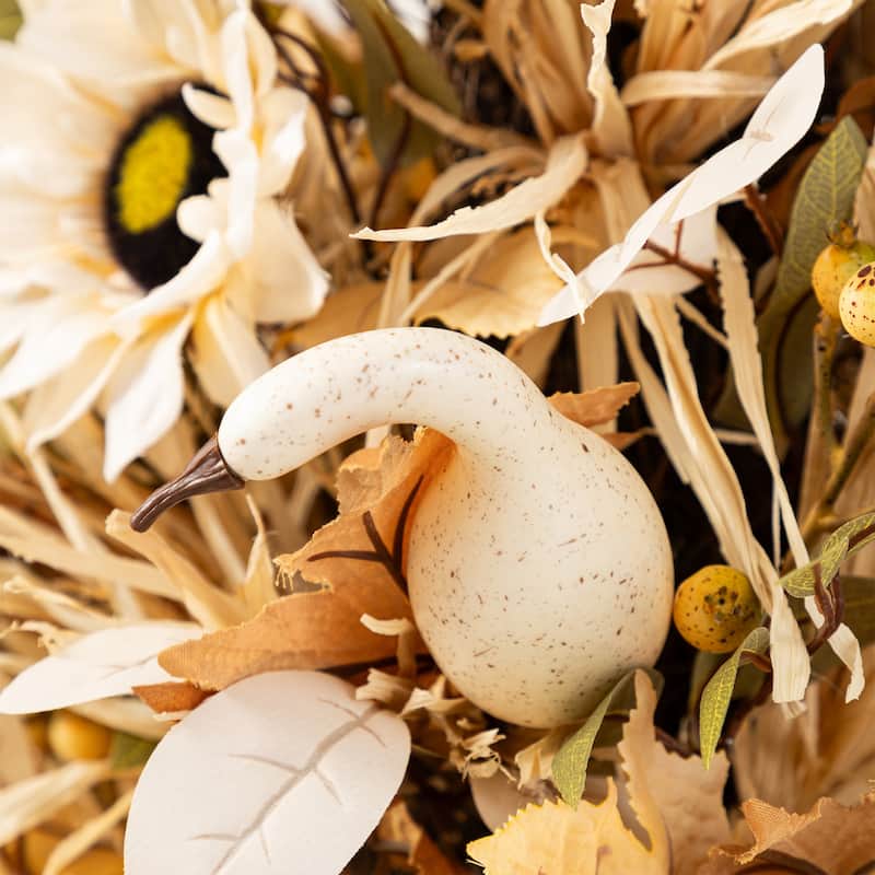 Glitzhome Fall Sunflower Pumpkin Floral Aritificial Garland or Swag Wreath with Free Hanger