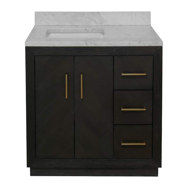 KitchenBathCollection Peyton 36" Bathroom Vanity with Carrara Marble Top