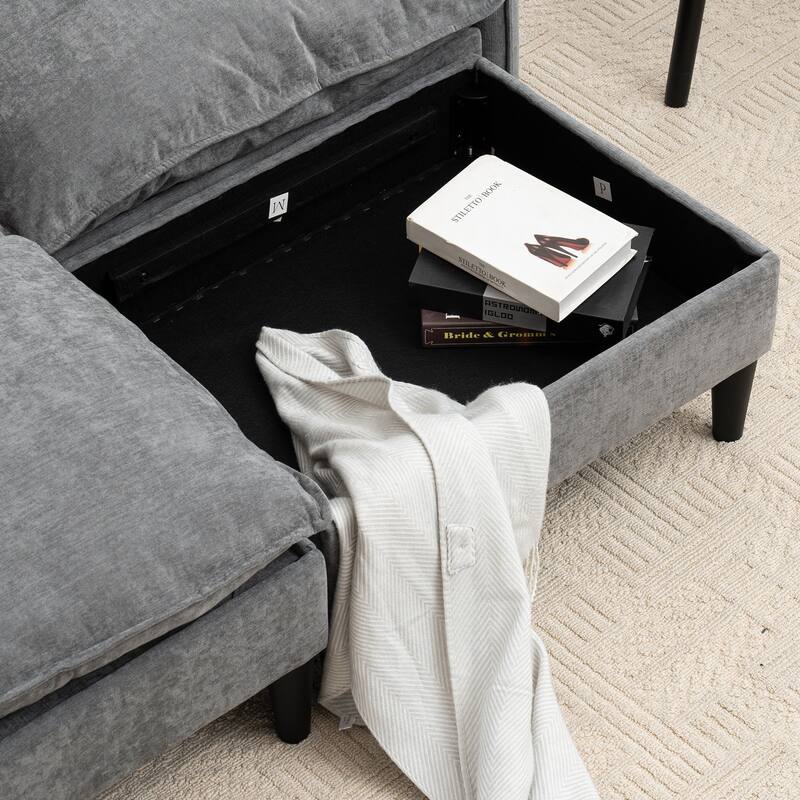 69.57" Metal Convertible U-Shaped Sofa with Storage Footstools, 3-Seater Combination Sofa