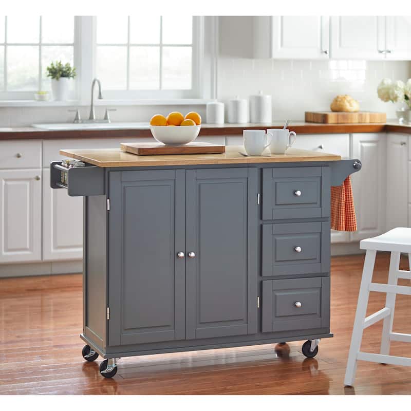 Simple Living 3-drawer Drop Leaf Kitchen Cart - Charcoal Grey