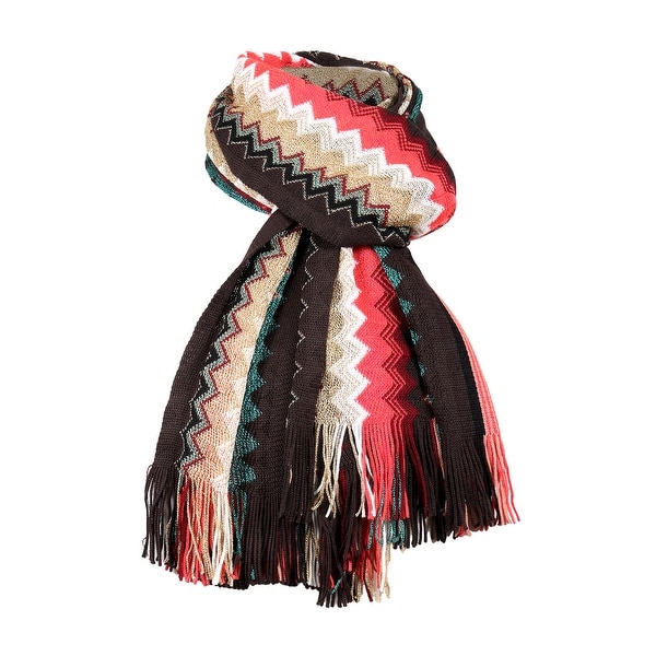 Missoni Autumn Red Long Zigzag Fringe Metallic Accent Scarf - 20-69. Opens flyout.