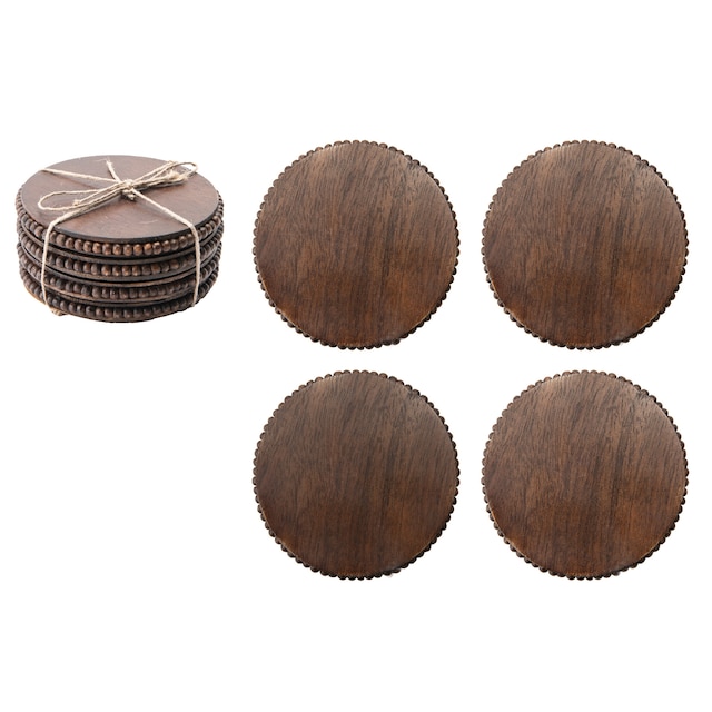 Set Of 4 Dark Brown Beaded Round Coasters - Overstock - 44038966