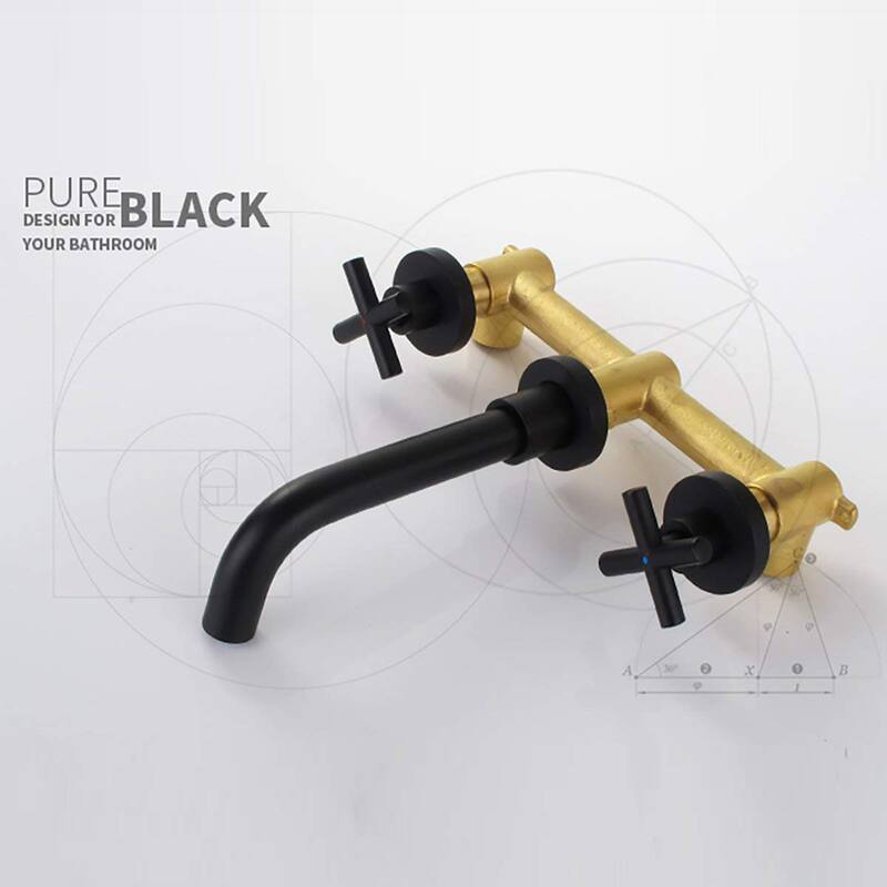 Matte Black Bathroom Wall Mount Sink Faucet with Two Handle