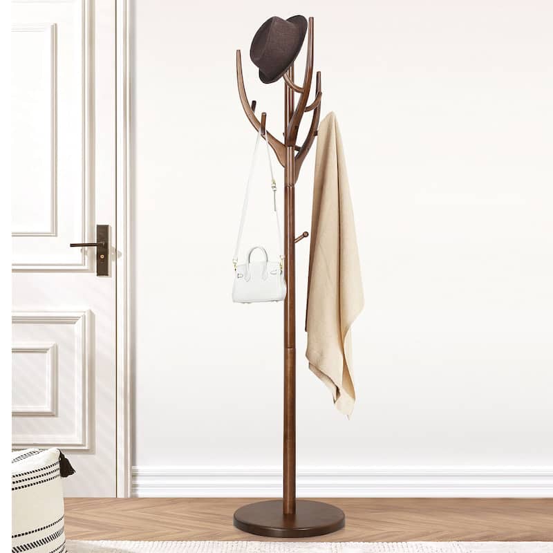 Adjustable Tree-branch Coat Rack Freestanding, Rubberwood Coat Tree - 16.54"Dia. x 71.65"H