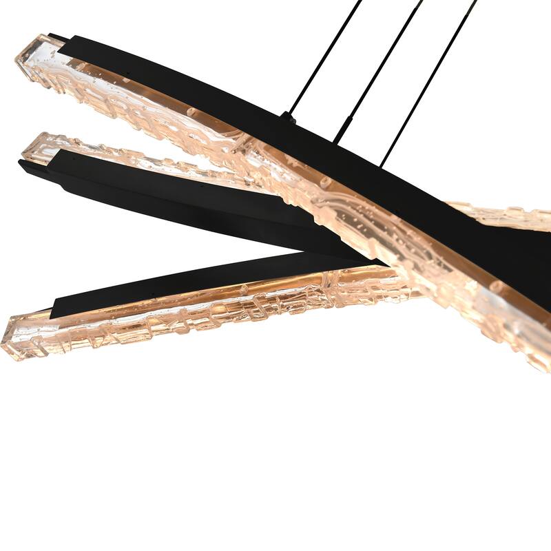 Saber Integrated LED 50in Black Chandelier with Handcrafted Glass