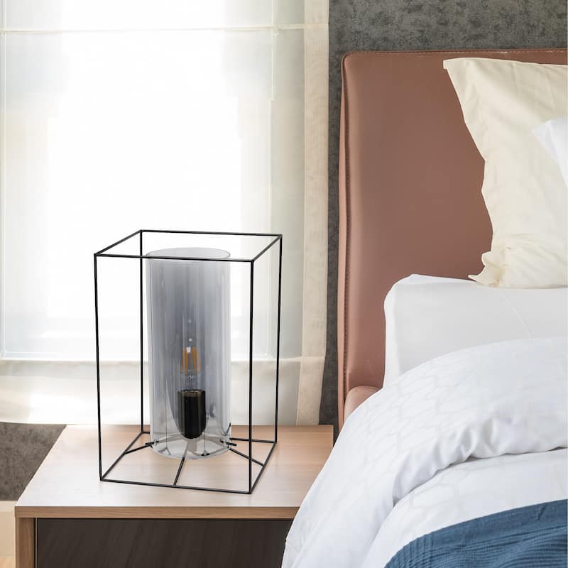 Lalia Home Framed Table Lamp with Clear Cylinder Glass Shade