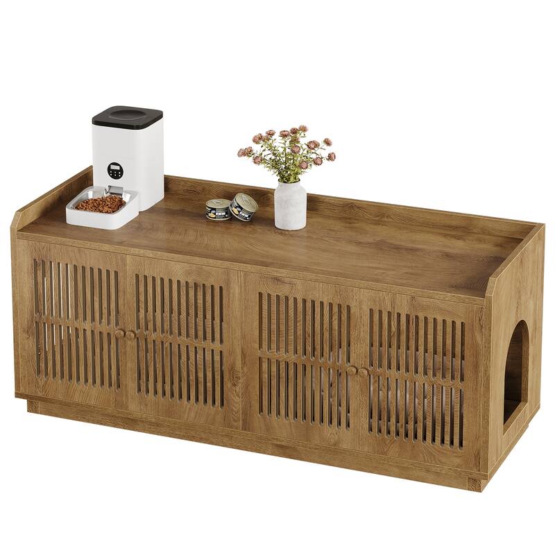 2 Cats Litter Box Enclosure, 55.1-Inch Extra Large Hidden Litter Box Furniture, Wooden XL Cat Washroom Furniture with Storage