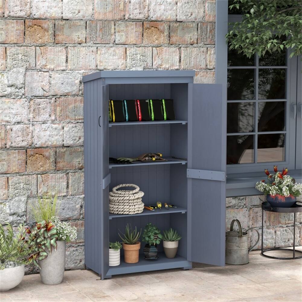 Outdoor Wooden Garden Shed With Shelves Latch And Roof - 31.5" W x 15.75" D x 62.25"