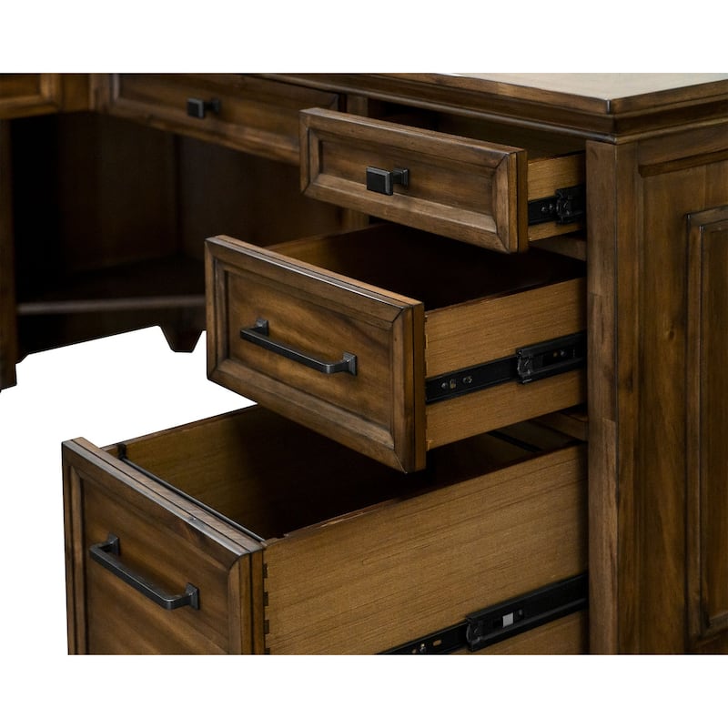 Traditional Wood L-Desk & Return, Writing Table & Return, Office Desk & Return, Corner Desk & Return, Brown