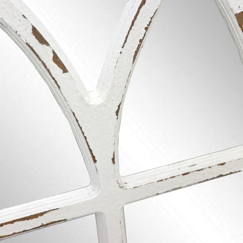Distressed White Cathedral Wood Wall Mirror