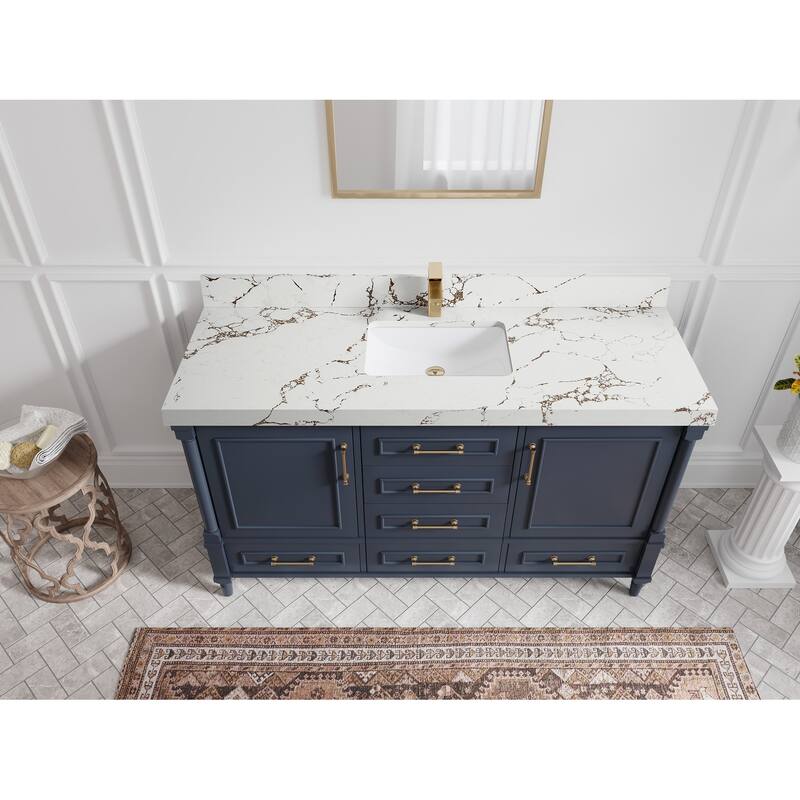 Willow Collections 60 in. W x 22 in. D Aberdeen Single Bowl Sink Bathroom Vanity with Countertop - 2" Viola Brown - Hale Navy Blue