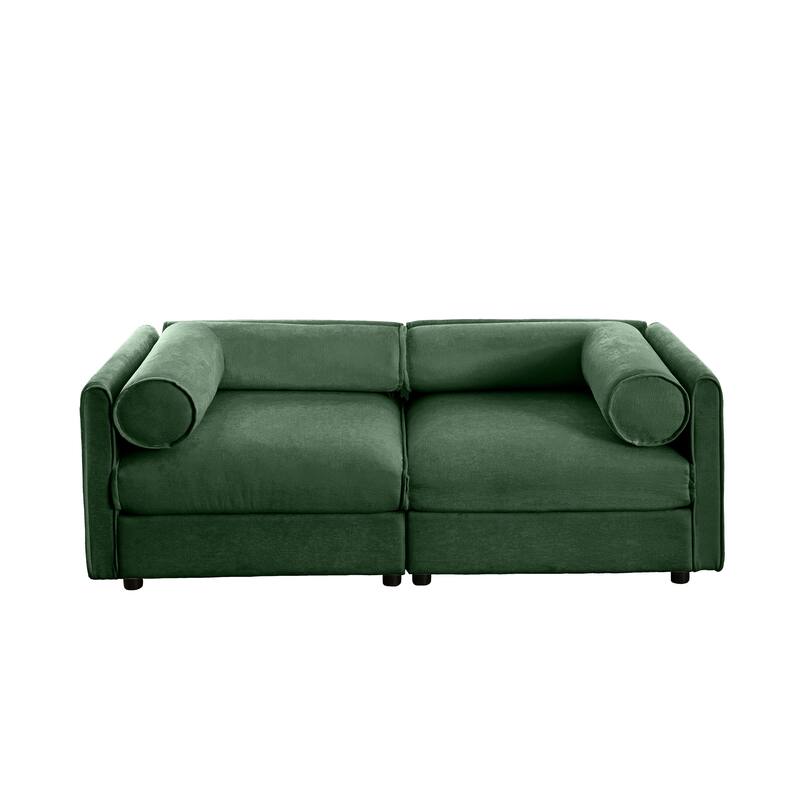 Modern 2-Seater Storage Loveseat with Cylindrical Backrest & Armrests