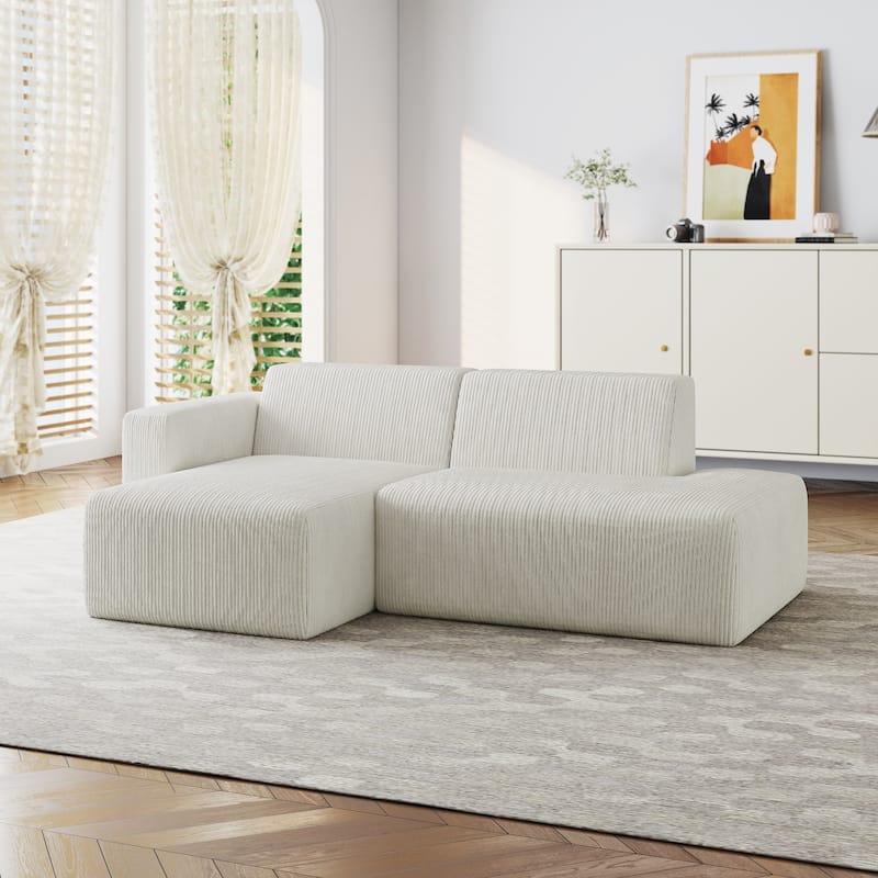 Modern Corduroy Non-Assembly L-Shaped Sectional Sofa Couch with Chaise
