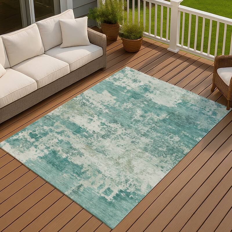 Machine Washable Indoor/ Outdoor Modern Jenna Chantille Rug - Teal - 9' x 12'