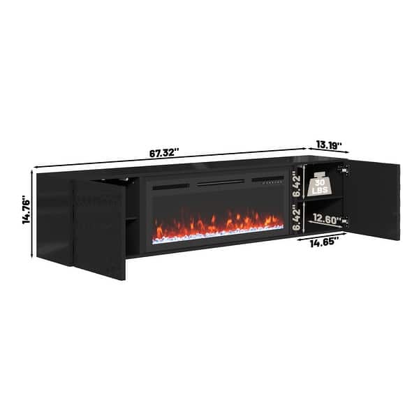67" MDF Wall Mounted TV Stand with 36" Electric Fireplace - On Sale ...