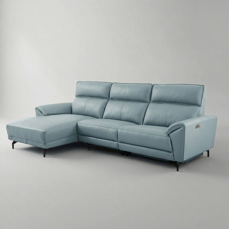 Furniture of America Fynae Modern Leather L-Shaped Sectional Recliner with Chaise and USB Ports