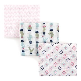 Hudson Baby Infant Girl Cotton Muslin Swaddle Blankets, Girl Cactus, One Size - Girl Cactus - 3-Pack