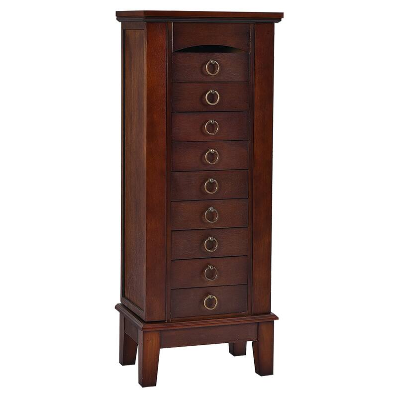 Gymax Jewelry Cabinet Armoire Wood Storage Box Chest Stand Organizer - 10.5'' X15.8''X 40''