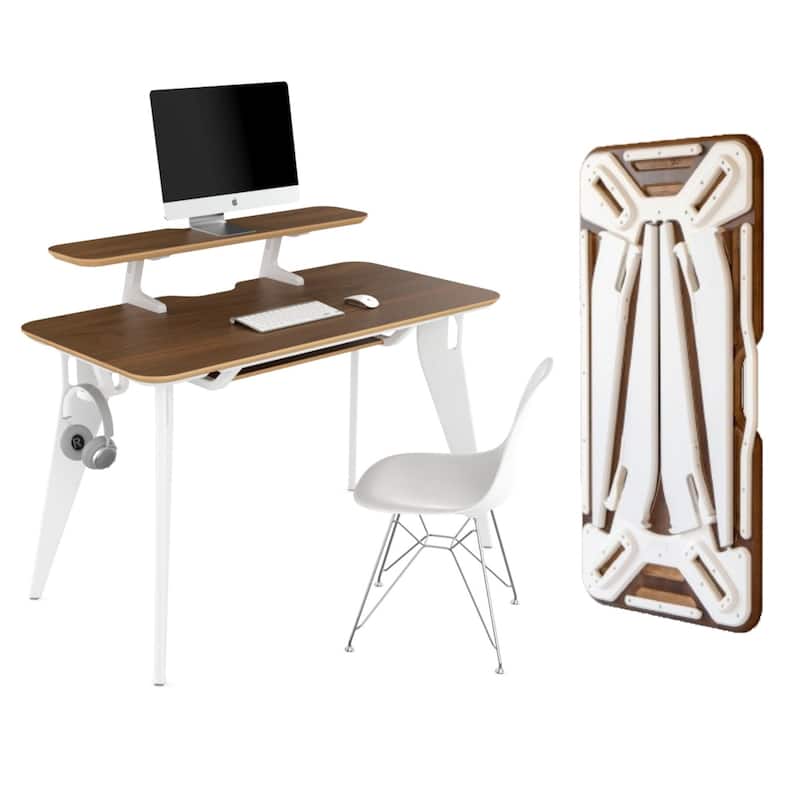 Hoek Desk Bundle - Walnut with White Legs