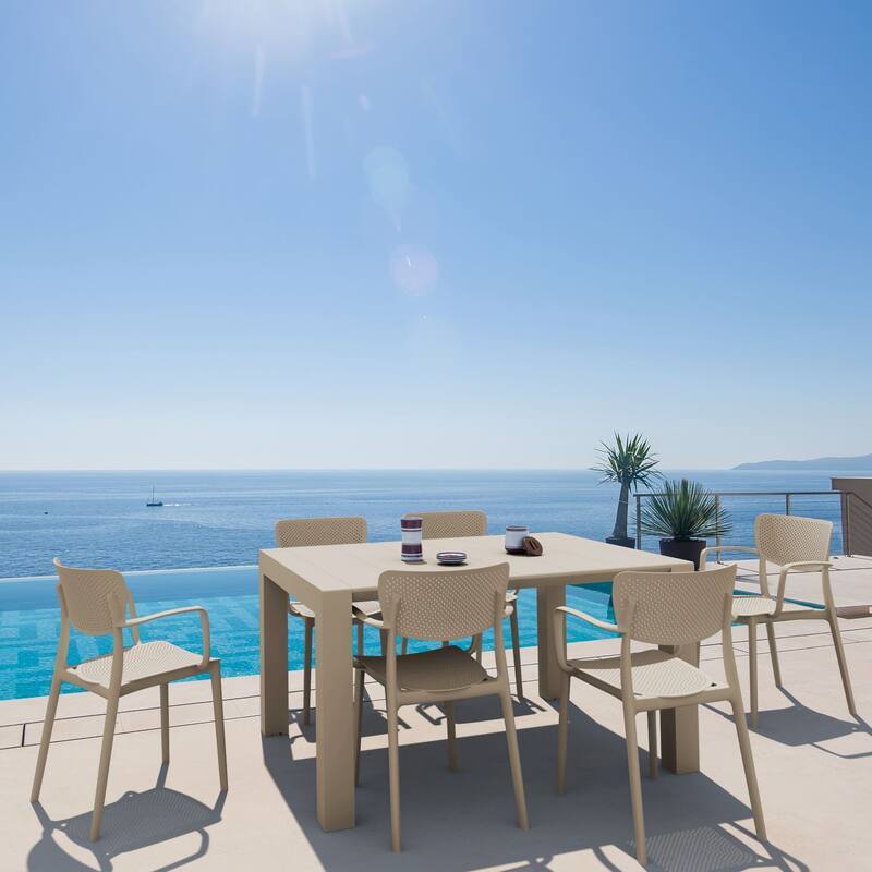 7-Piece Taupe Brown Patio Dining Set with Extension Table 55"