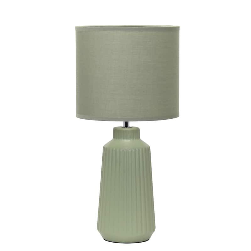 Textured Ceramic Table Lamp with Fabric Drum Shade Modern Faceted Base Compact Accent Lighting Multiple Colors - Olive Green