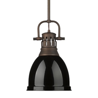 Yep by Golden Lighting Duncan 1-light 9in Rod Hung Pendant in Rubbed Bronze and Black shade