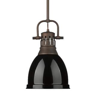 Yep by Golden Lighting Duncan 1-light 9in Rod Hung Pendant in Rubbed Bronze and Black shade