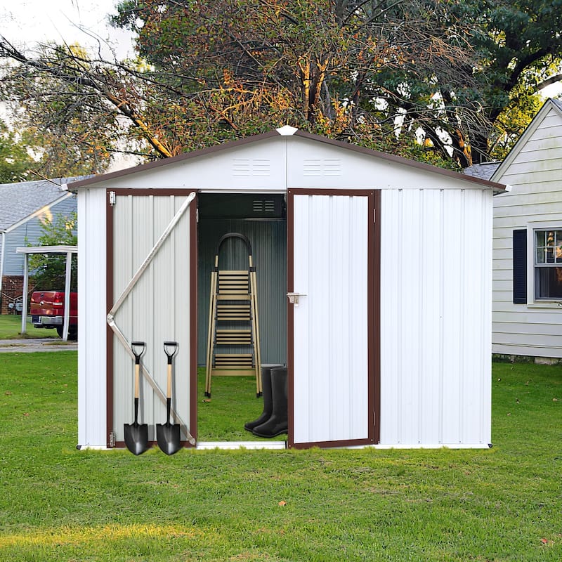 GDFStudio - Nolan Compact 6x8 FT Metal Garden Shed with Hinged Door and Apex Roof