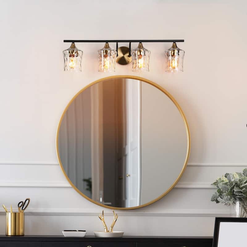Modern Black Gold Bathroom Vanity Light Hammered Glass Wall Sconces