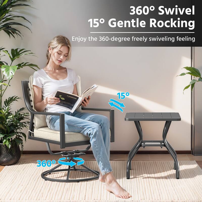 5-Piece Outdoor Patio Dining Set with 4 Swivel Chairs & 1 Square Table - Bistro Set for Garden, Deck, Backyard, Porch