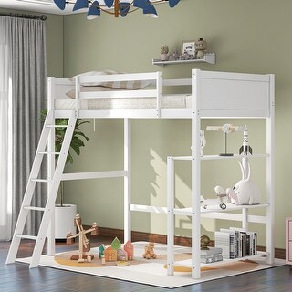 Twin size Loft Bed with Storage Shelves and Ladder - Bed Bath & Beyond ...