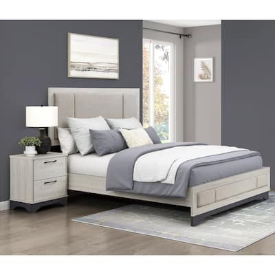 3pc Bedroom Set White Oak and Gray Finish Bed and 2x Nightstands
