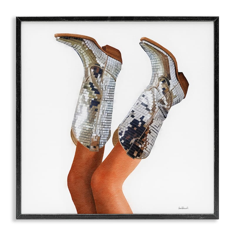 Stupell Glitzy Glam Cowgirl Boots Framed Giclee Art Design By Amanda Greenwood - 17 x 17 - Black