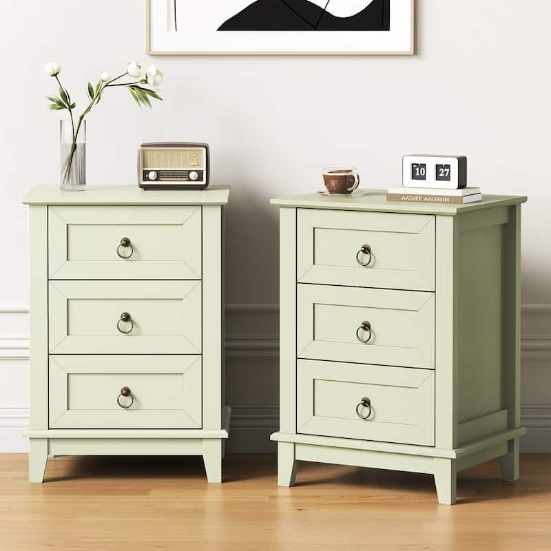 Modern 3-Drawer Wooden Nightstand Set of 2