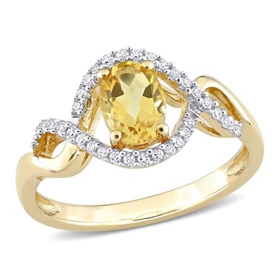 Miadora 10k Yellow Gold Citrine and 1/6ct TDW Diamond Halo Infinity Ring