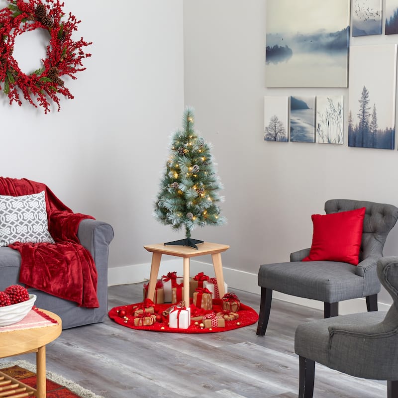 3' Frosted Tip British Columbia Mountain Pine Artificial Christmas Tree with 50 Clear Lights,