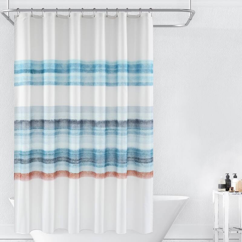 Oil Painting Abstract Shower Curtains (72"x72", Blue and Orange Ombre)