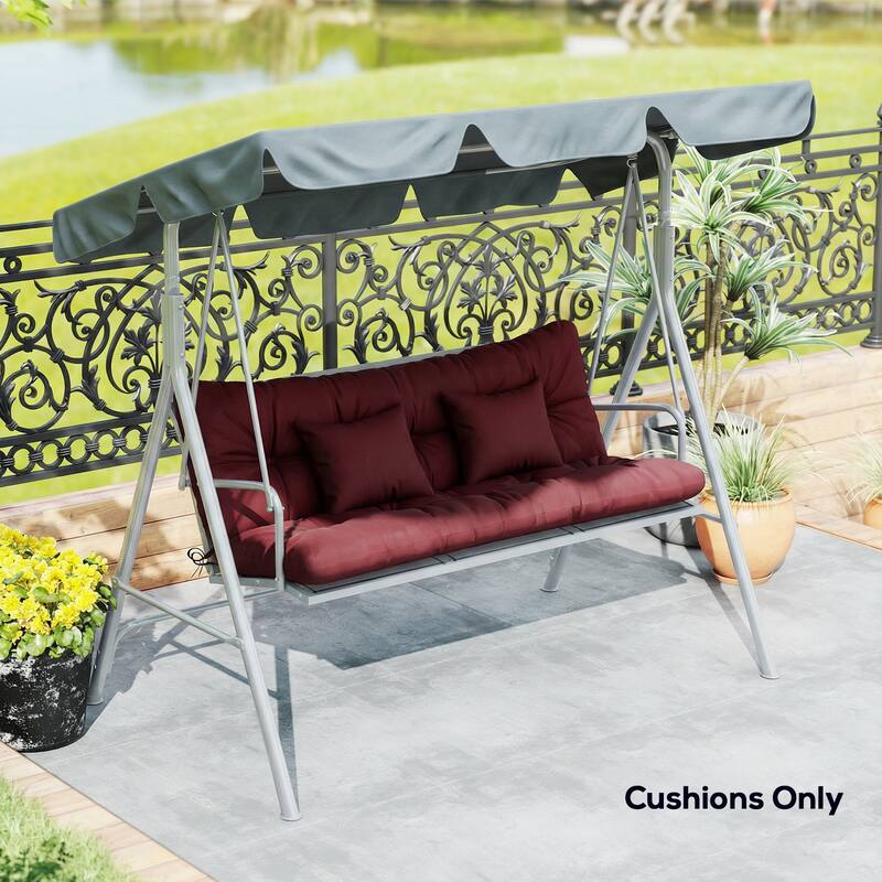 Outsunny Tufted Bench Cushions & Throw Pillows, 4 Piece, Indoor/Outdoor Replacement Bench Seat Pad, Back Cushion & 2 Pillows