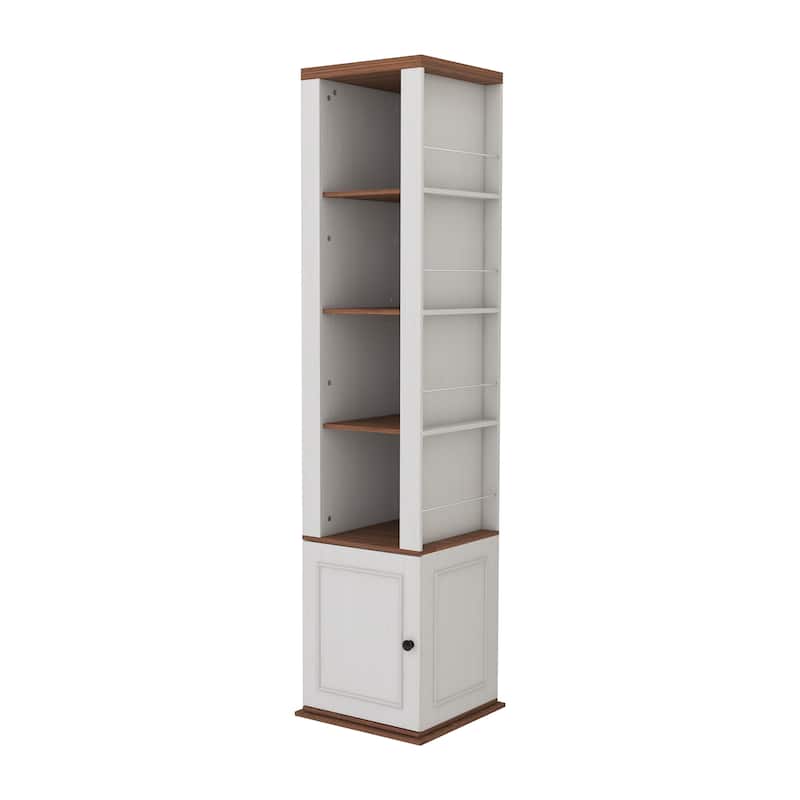 360°Rotating Storage Cabinet with Full-Length Mirror,total of 8 open shelves on both sides,One Side Hooks,1 Door with a Shelve