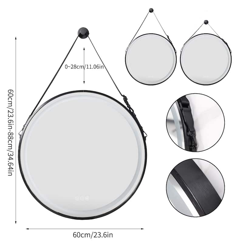 Smart Round LED Bathroom Mirror Light Frame Defogger Dimmable 3 Color