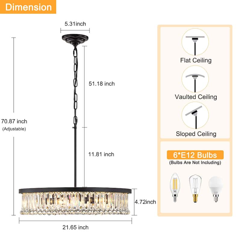 Starsky 6-Light 21" Modern Crystal Drum Living Room Contemporary Round Chandelier