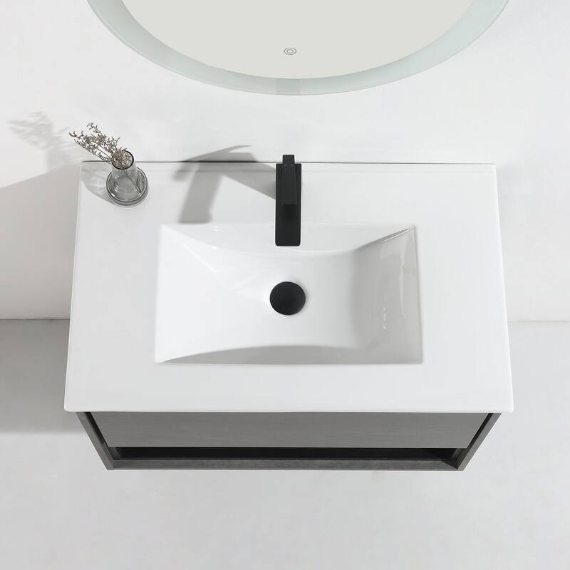 24"/30"/32"/36" Floating Bathroom Vanity Set with Ceramic Sink