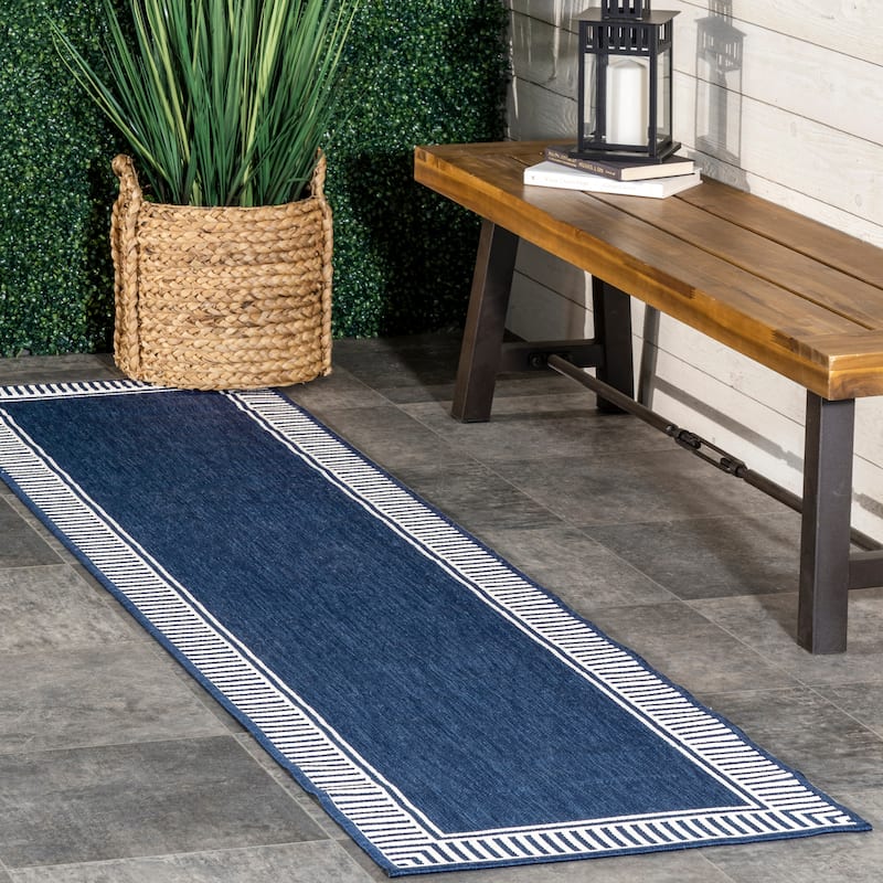 Nuloom Leah Classic Bordered Indoor/Outdoor Area Rug - 2' x 8' Runner - Navy