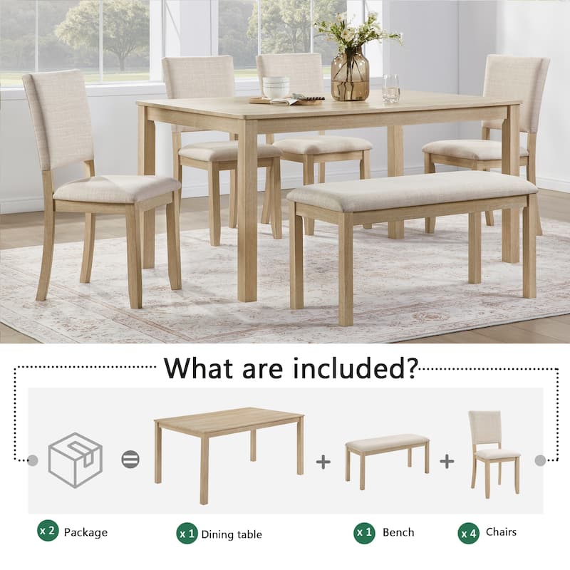 GDFStudio - Dalton 6-Piece Transitional Wooden Rectangular Dining Table Set with 4 Upholstered Chairs and 1 Bench