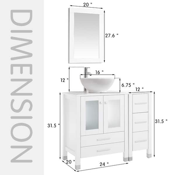 dimension image slide 16 of 18, 36" Bathroom Vanity with Sink Set Side Cabinet