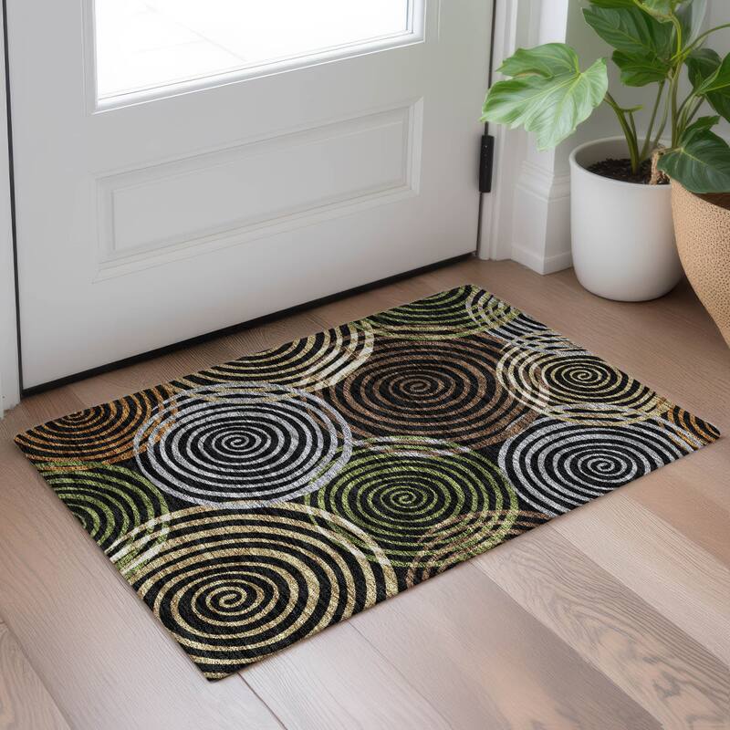 Machine Washable Indoor/ Outdoor Contemporary Swirls Chantille Rug